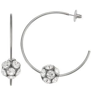 VERA WANG Rocker Chic Silver Clear Crystal Ball 'C' Hoop Earrings**NEW!